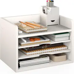 undefined - Organizador De Escritorio Ballucci De Madera Blanca Con Cuatro Niveles Abiertos