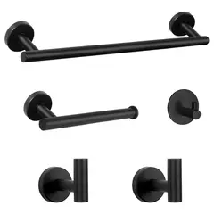 NEARMOON - Juego de Accesorios de Baño Negro Mate en Acero Inoxidable Resistente