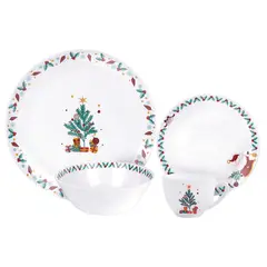 ACENTO - Vajilla 16 Piezas 4 Puestos Decorada Navideña Opal Verde