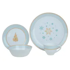 ACENTO - Vajilla 16 Piezas 4 Puestos Decorada Navideña Opal Verde