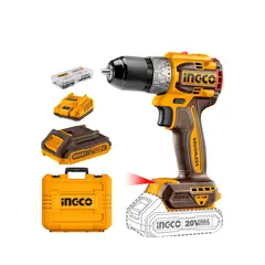 INGCO - Taladro Atornillador Inalámbrico 1/2 Pulgada 20V UCDLI20602 con Dos Baterías