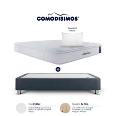 COMODISIMOS - Colchón con Base Cama Gris Semidoble Suave Ortopédico Resortado Soft Motion 120x190 cm + 1 Almohada