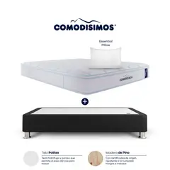 COMODISIMOS - Colchón con Base Cama Negro Semidoble Suave Ortopédico Resortado Soft Motion 120x190 cm + 1 Almohada