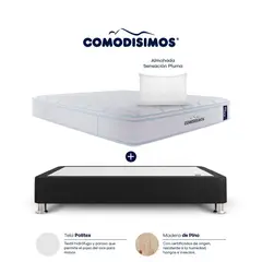 COMODISIMOS - Colchón con Base Cama Negro Queen Suave Ortopédico Resortado Soft Motion 160x190 cm + 2 Almohada base Cama Divida