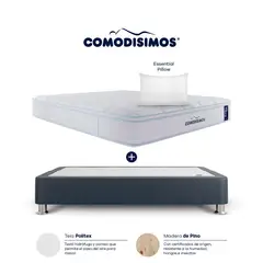 COMODISIMOS - Colchón con Base Cama Gris King Suave Ortopédico Resortado Soft Motion 200x200 cm + 2 Almohada base Cama Divida