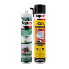 TOPEX - Espuma Expansiva Poliuretano Relleno Multiuso 750 ml + Sellador Acrílico Gris 300 ml Gratis