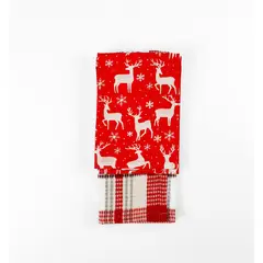 URUYEN - Set de 2 Limpión de Navidad 350g 40x60 Renos Cuadros Rojos