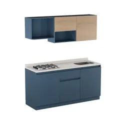CORONA - Cocina Integral 1.8 Metros Provenza Plus Azul/Cotta Incluye Mesón Poceta Derecha con 4 Fogones a Gas