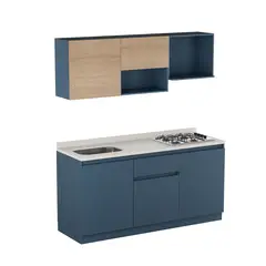 CORONA - Cocina Integral 1.8 Metros Provenza Plus Azul/Cotta Incluye Mesón Poceta Izquierda con 4 Fogones a Gas