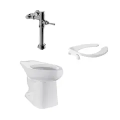 CORONA - Combo Institucional Taza Adriatica Plus entrada superior con Fluxometro de palanca Flushout 4.8lt para sanitario metalico y Asiento Forte