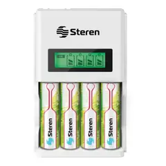 STEREN - Cargador Inteligente de Pilas AA y AAA Incluye 4 Pilas AA / Crg-200