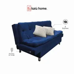 KAIU HOME - Sofa Cama Connect Azul en Tela Suave + Puerto de Carga + 2 Cojines