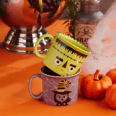 CORONA - Set de 2 Mugs de 280ml 1 de Halloween Frankenstein y 1 de Bruja en Cerámica 8x24cm Multicolor