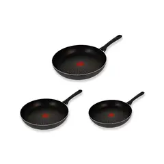 IMUSA - Juego de 3 Sartenes en Aluminio Antiadherentes 16cm, 20cm y 24cm Negro Libre de PFOA Hard Titanium