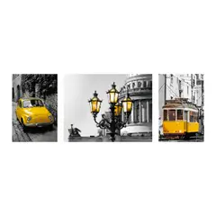 DE CASA - Cuadro Triptico Contraste Amarillo 3 60 X 40 X 3 Cms