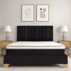 ESTILO Y CONFORT - Combo Base +Monaco +Colchón Onetop Negro 200X200 Pata Madera