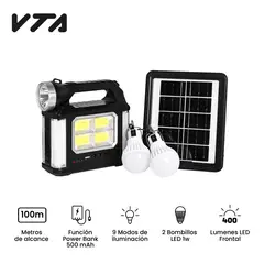 VTA PLUS - Kit Solar Recargable Con Panel Solar + 2 Bombillos