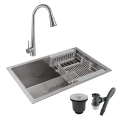 GRIFOS CENTER - Combo Lavaplatos 60*40cm+griferia Extraible Plata+accesorios