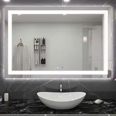 FAYENZA - Espejo De Baño Reloj 80X120Cm Luz Led Blanca + Reloj Digital Y Temperatura Integrado