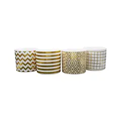 DISTRI ABC - Matera Cerámica Blanca Formas Doradas 13x12 cm Motivos Surtidos