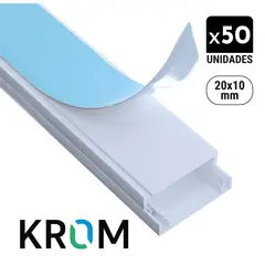 KROM - Canaleta Plástica 20 x 10 con Adhesivo 2 Metros 50 Unidades
