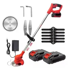 GENERICO - Guadaña Negra Doble Bateria 48V Kit Cuchillas Roja