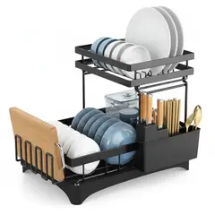 52 BITS - Estante Escurridor de Platos Cocina Vasos Cubiertos 2 Niveles