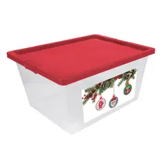 ESTRA - Caja Organizadora Con Broches 55 Litros Natural-Rojo Navidad Tejido