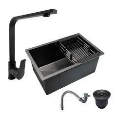 GRIFOS CENTER - Combo Lavaplatos 60*45cm+griferia Lvp Negra Notte+ Accesorio