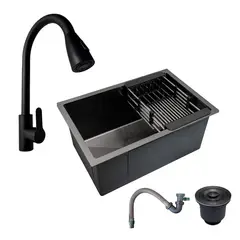 GRIFOS CENTER - Combo Lavaplatos 60*45cm+griferia Lvp Negra 1912+ Accesorios