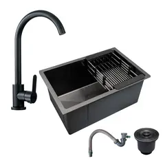 GRIFOS CENTER - Combo Lavaplatos 60*45cm+griferia Lvp Negra Pala+ Accesorios