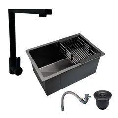 GRIFOS CENTER - Combo Lavaplatos 70*45cm+griferia Lvp Negra L+ Accesorios