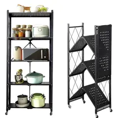 52 BITS - Estantería Plegable Metálico 5 Niveles Móvil Con Ruedas Negro