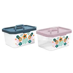 ESTRA - Set de 2 Cajas Organizadoras Plásticas Estrabox con Manija 16 litros 42x21x30 cm Natural Laura Diez Rostro