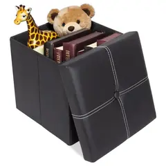 undefined - Puf Plegable ShellKingdom con Almacenamiento y Cuero Sintético Negro