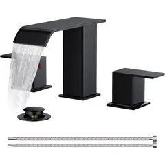 undefined - Grifo De Baño Negro Mate Con Diseño De Cascada Y Drenaje Incluido