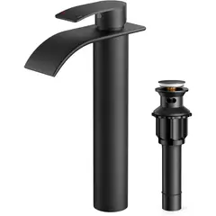 undefined - Grifo De Baño Negro Mate En Cascada Con Drenaje Metálico Emergent