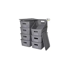 undefined - Cestas De Almacenamiento Apilables Con Tapa Paquete De Ocho Color Gris