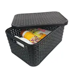 MAGICPLAST - Canasta Plástica Con Tapa 26x13x18cm 5 Litros Rattán