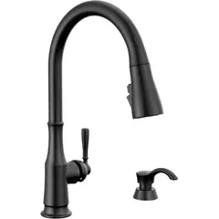 DELTA - Grifo De Cocina Capertee Negro Mate Con Rociador Desplegable Y Dispensador De Jabón