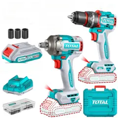 TOTAL TOOLS - Combo Taladro 1/2" 20V Llave de Impacto 1/2" 400nm 2 Baterias Cargador