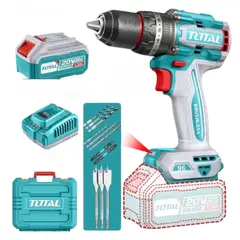 TOTAL TOOLS - Taladro Inalámbrico 1/2 Pulgada 2 Batería 20V 1 Cargador Caja Plástica Total