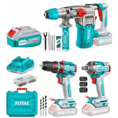 TOTAL TOOLS - Taladro 1/2 Pulgada 20V 66nm Pistola Impacto Rotomartillo 2 Baterías 5ah