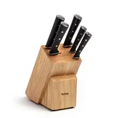 TEFAL - Bloque de Cuchillos Ice Force 5 Cuchillos en Acero Inoxidable 40.5cm Gris/Negro