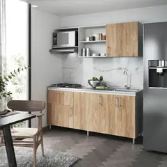 JUST HOME COLLECTION - Cocina Integral Pekin 1.80 Metros Maple Incluye Mesón Poceta Derecha con 4 Fogones a Gas