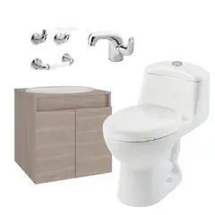 CORONA - Combo de Baño: Sanitario Smart Redondo, Mueble Essencial Elevado de 55 cm con Lavamanos, Grifería, Accesorios