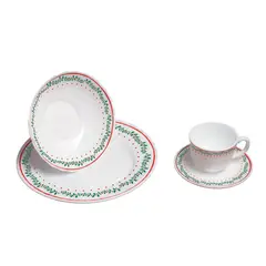 HOME ELEMENTS - Vajilla Vitrocerámica 4 Puestos 16 Piezas Festón Navideño Blanco
