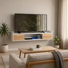 ESPACIOS ARMONICOS - Repisa de TV Gabinete Versátil 152x40x25 cm Blanco/madera Natural