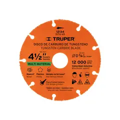 TRUPER - Disco Tungsteno Multimaterial 4.1/2'' Centro 7/8''