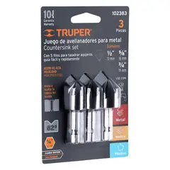 TRUPER - 3 Brocas Avellanador Metal 3/4'' a 1/2'' Corte Rápido